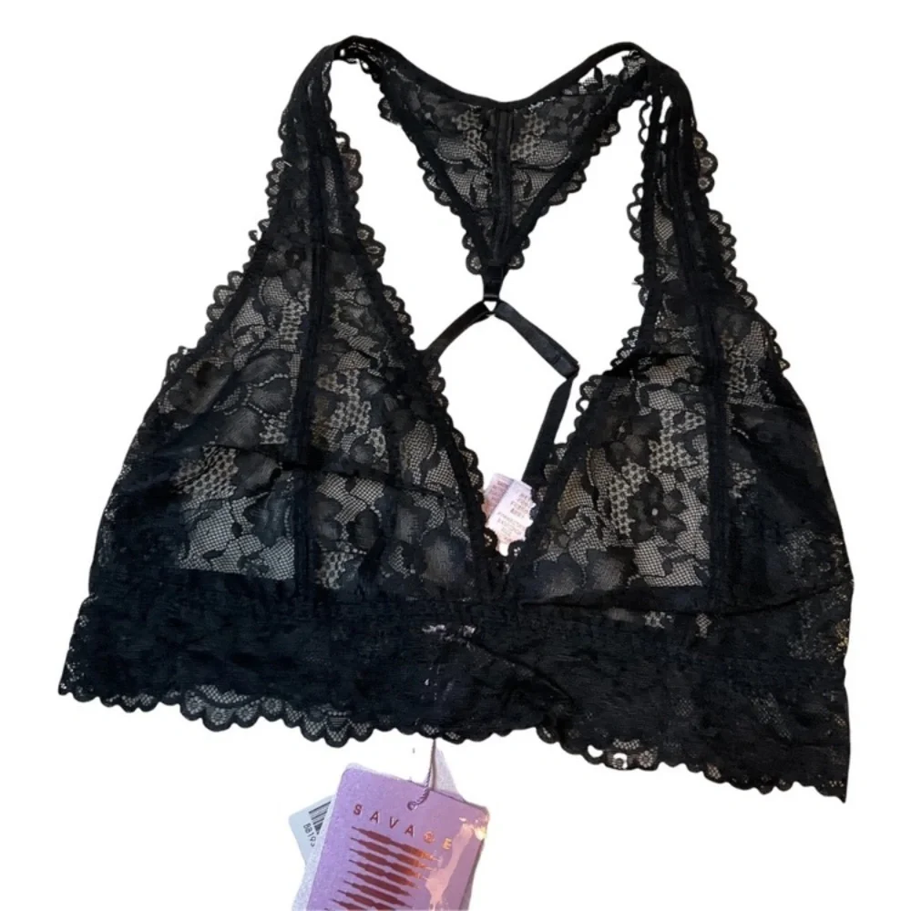 (A4) Savage x Fenty Black Lace‎ Halter Neck Bralette, Size Small, NWT